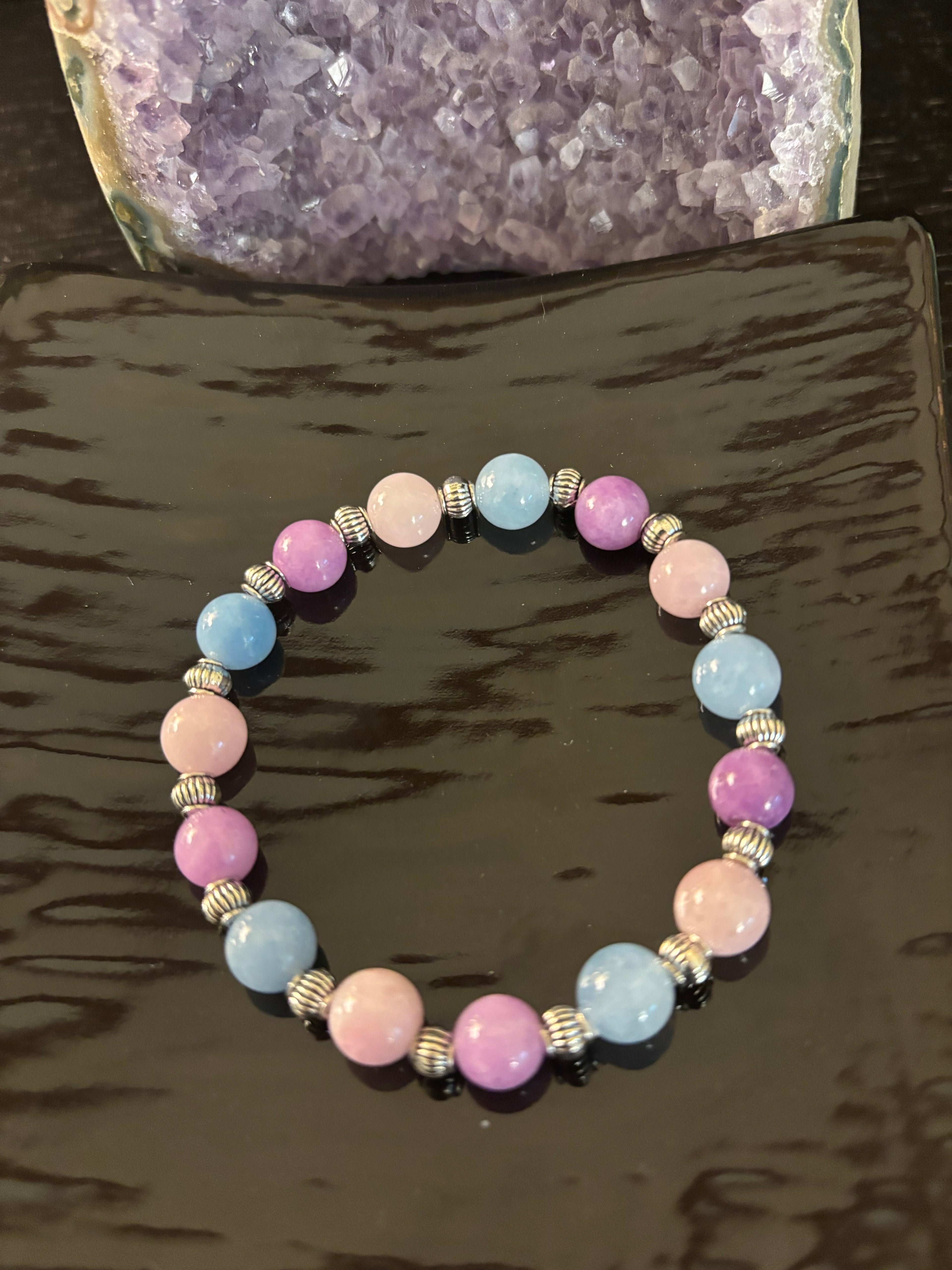 Calming Bracelet – Aquamarine & Kunzite Beads | Reduce Stress & Embrace Inner Peace | | Wiccan Center