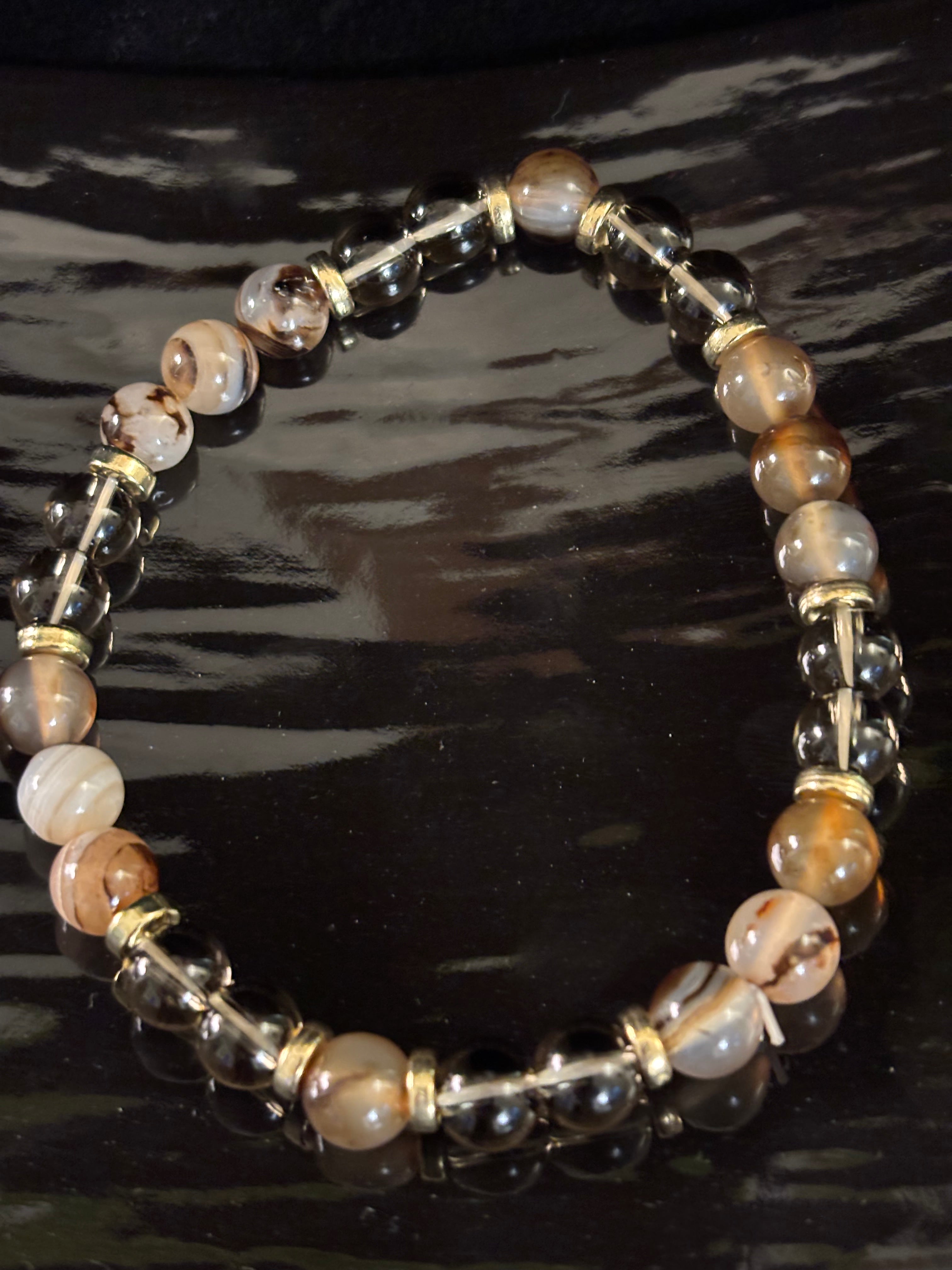 Bohemian "Overthinker's Elixir" Bracelet – Handcrafted Botswana Agate & Smoky Quartz for Grounding & Clarity | | Wiccan Center