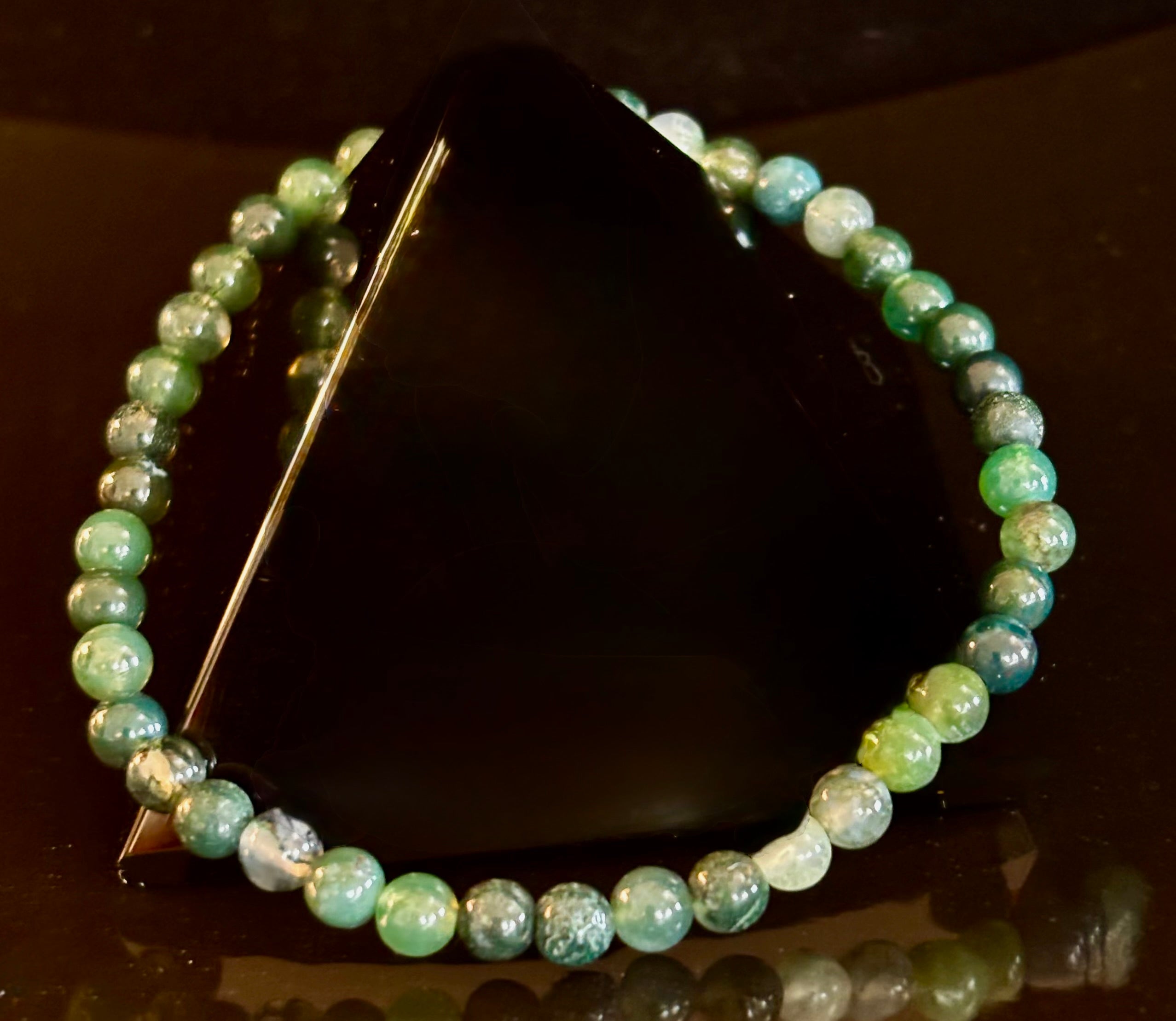 Moss Agate Grounding & Growth Bracelet – 4mm Natural Gemstone Beads (Delicate Fit for Daily Wear) | | Wiccan Center
