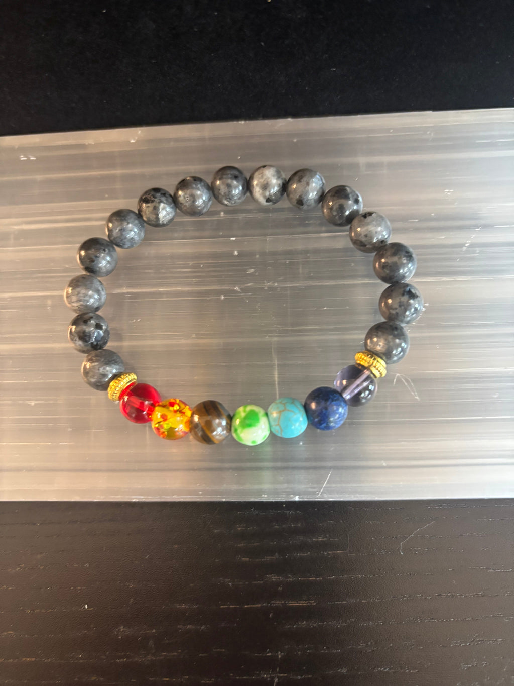 Chakra & Black Spectrolite Energy Balance Bracelet | | Wiccan Center