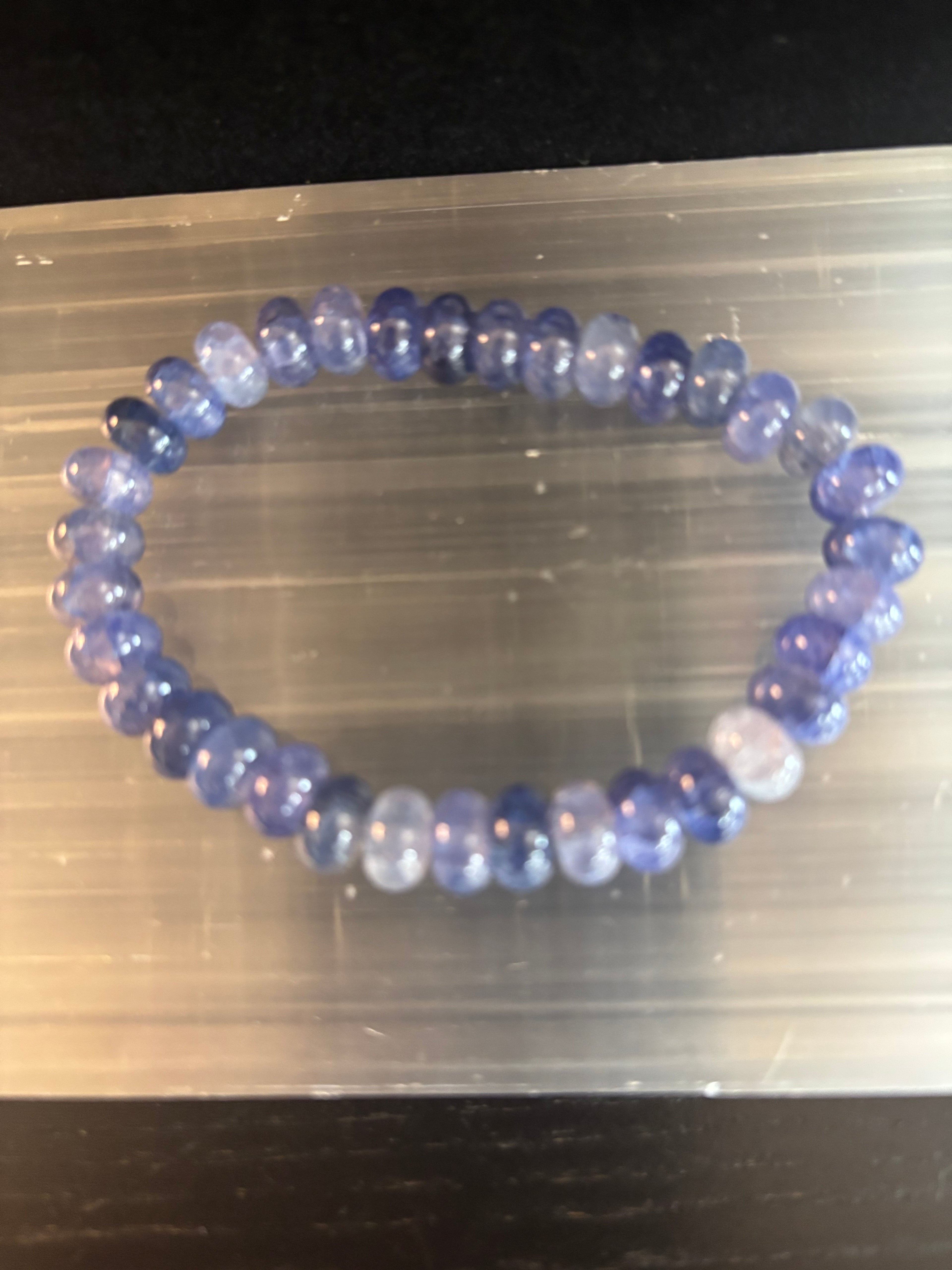 Blue Agate Intuition & Serenity Bracelet – Faceted Rondelle Beads (Medium Wrists) | | Wiccan Center