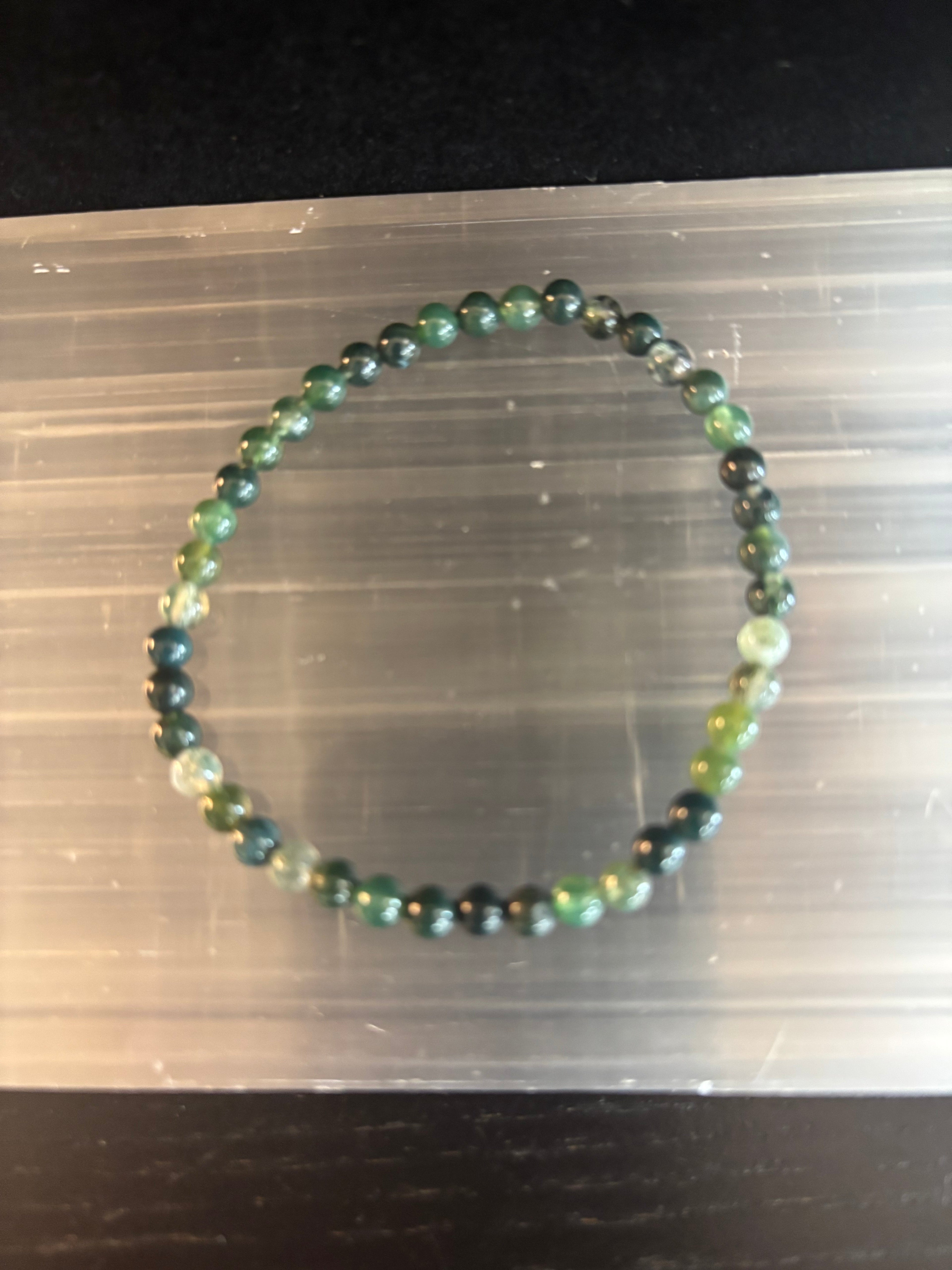 Moss Agate Grounding & Growth Bracelet – 4mm Natural Gemstone Beads (Delicate Fit for Daily Wear) | | Wiccan Center