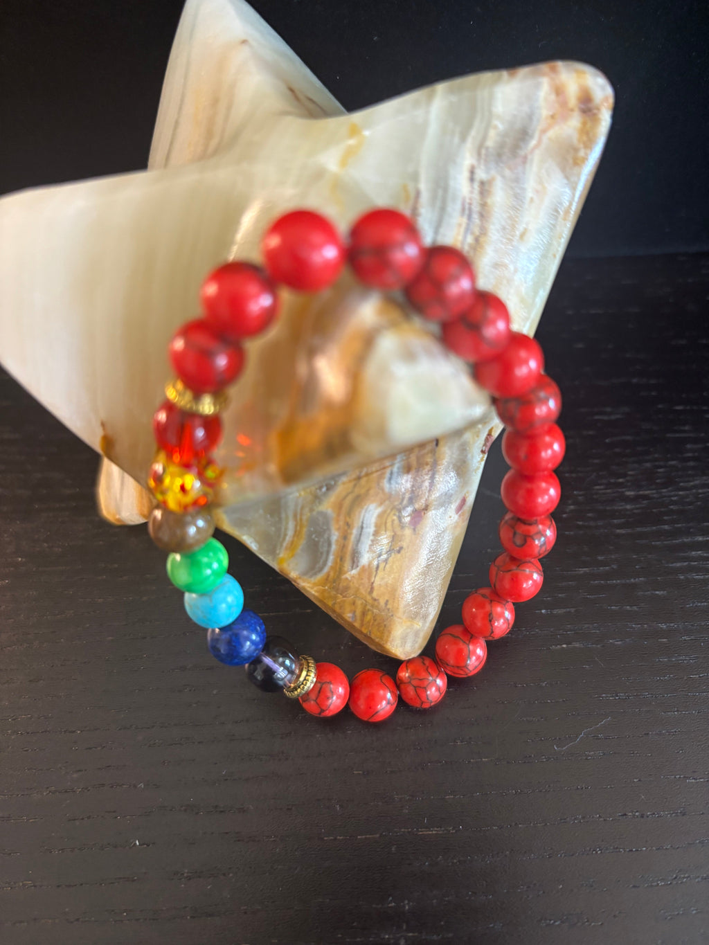 Chakra & Red Turquoise Energy Alignment Bracelet – 8mm Beads for Spiritual Protection & Vitality (Medium Wrists) | | Wiccan Center