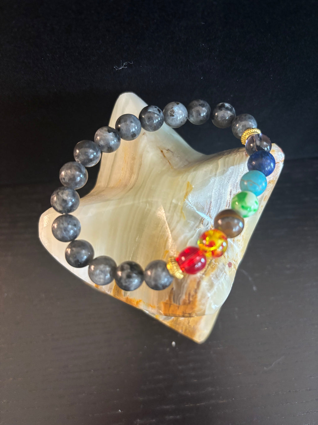 Chakra & Black Spectrolite Energy Balance Bracelet | | Wiccan Center