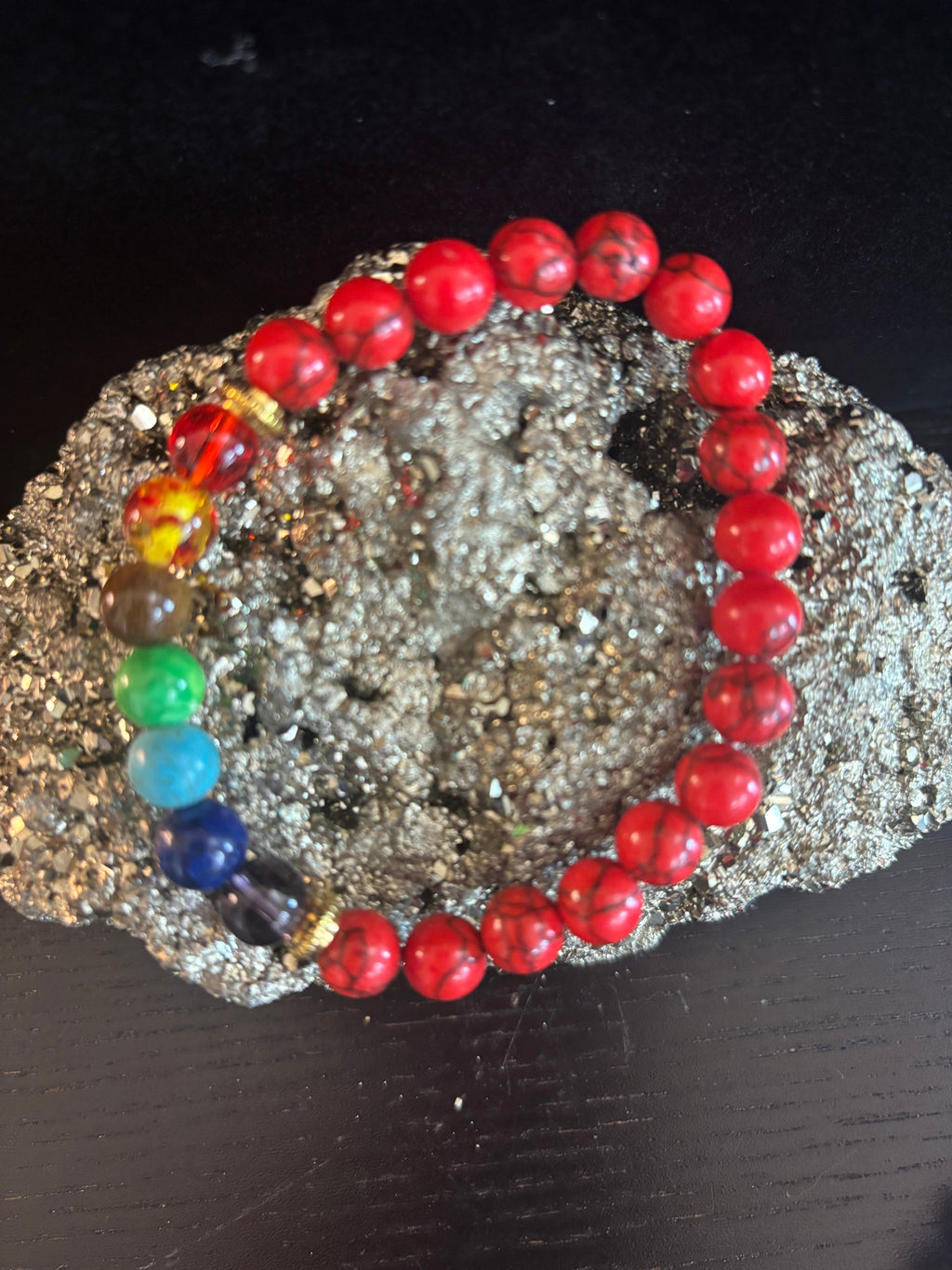 Chakra & Red Turquoise Energy Alignment Bracelet – 8mm Beads for Spiritual Protection & Vitality (Medium Wrists) | | Wiccan Center