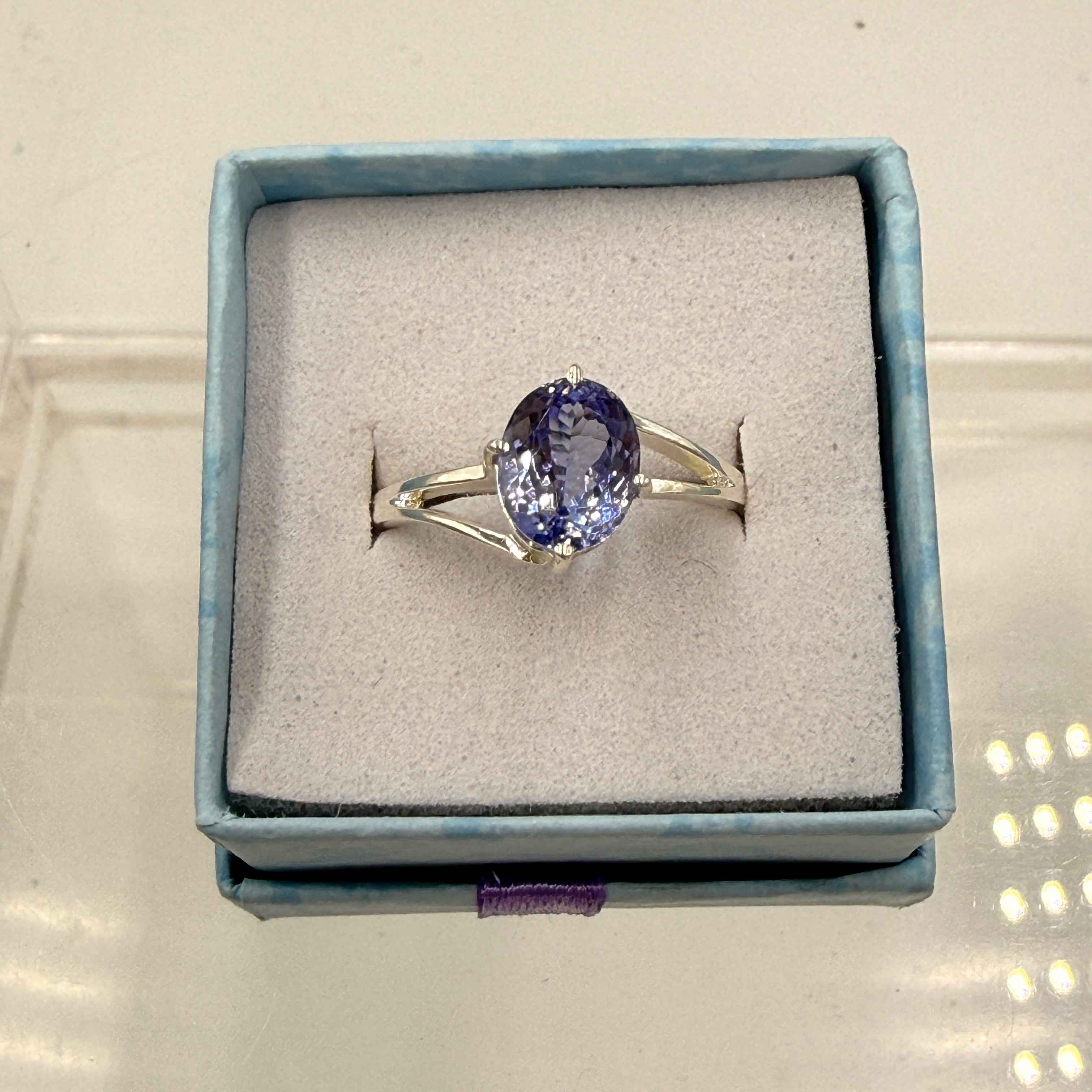 Sterling Silver Split Banded Oval Tanzanite Ring - Size 10 - Spiritual, Intuitive & Elevated | Rings | Wiccan Center