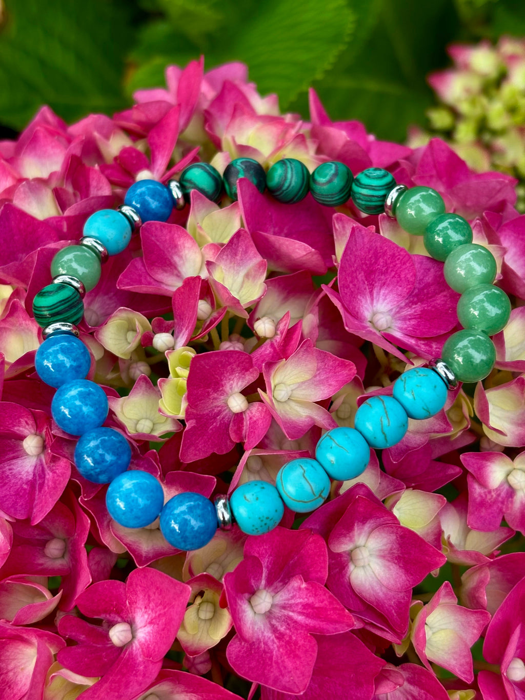 Anxiety Relief Healing Bracelet – Fits Large Wrists (Malachite, Green Aventurine, Turquoise, and Aquamarine) | | Wiccan Center