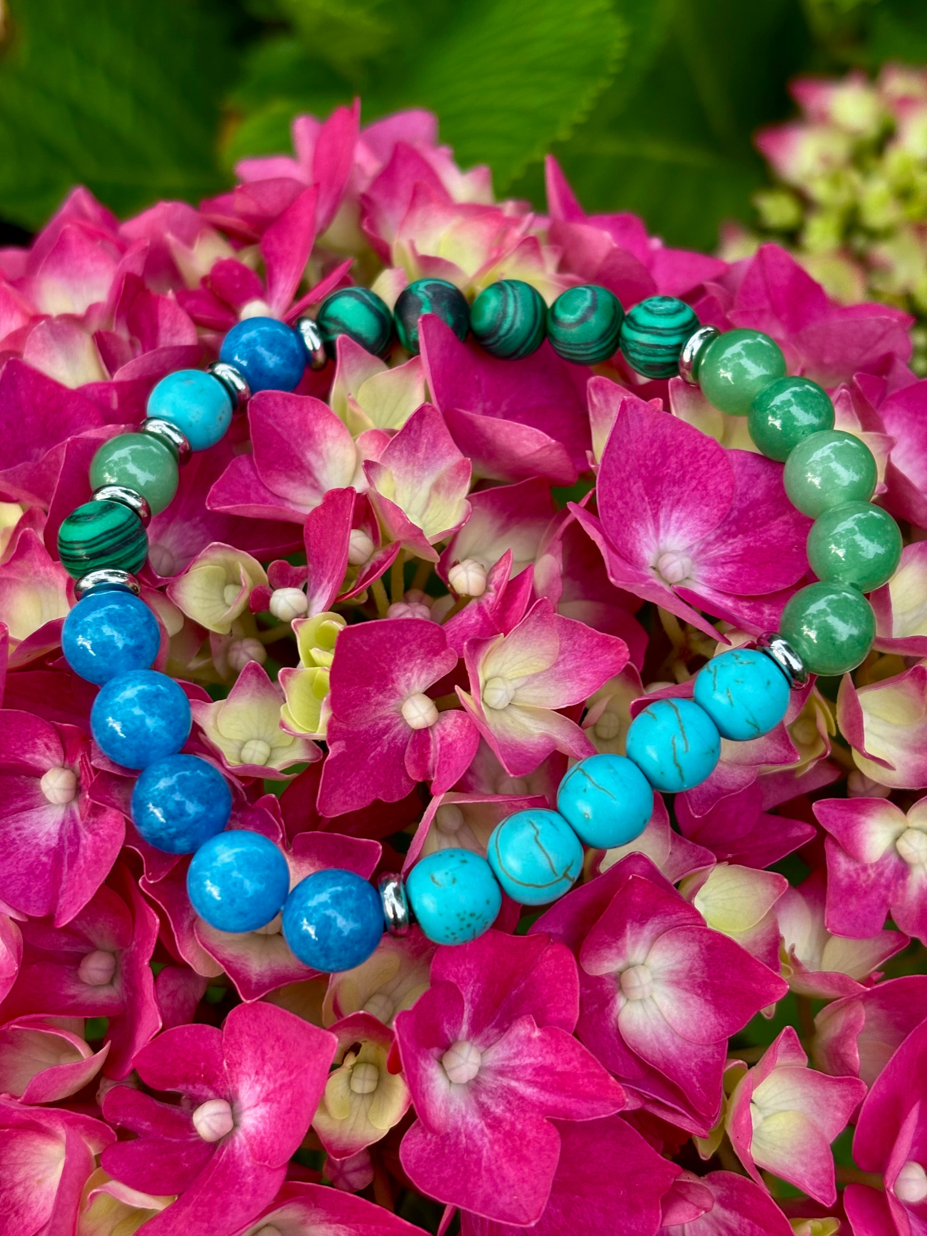 Anxiety Relief Healing Bracelet – Fits Large Wrists (Malachite, Green Aventurine, Turquoise, and Aquamarine) | | Wiccan Center
