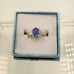 Sterling Silver Flowy Band Oval Tanzanite Ring - Size 6 - Spiritual, Intuitive & Elevated | Rings | Wiccan Center