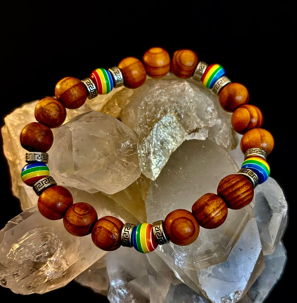 Coconut Palm Tree Wood with Pride Bead - 8"-8.5" - Large and XL Wrists | | Wiccan Center