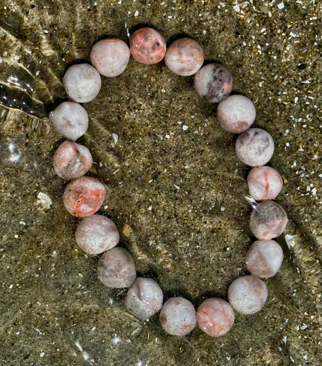 Pink Zebra Jasper Beaded Beach Vibes Bracelet – Natural Stone for Calm, Confidence, and Happiness | | Wiccan Center