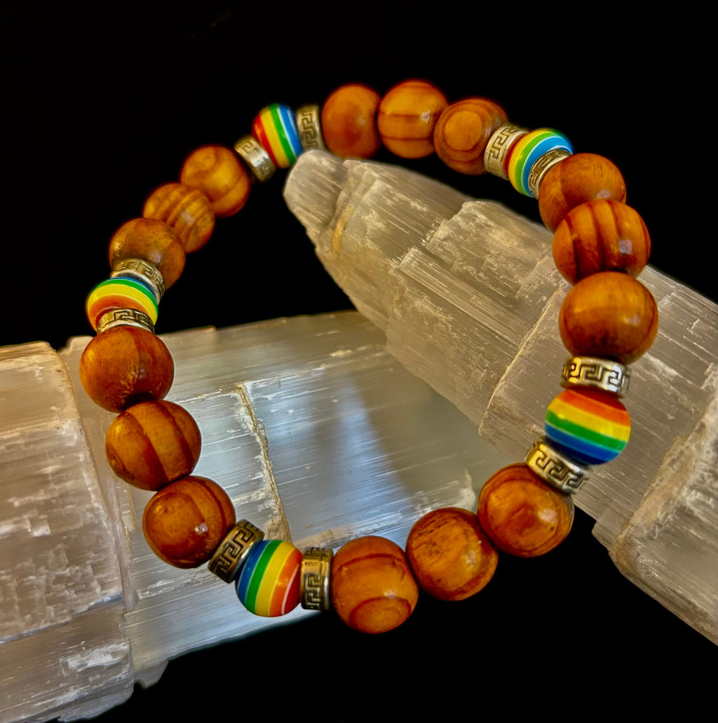 Coconut Palm Tree Wood with Pride Bead - 8"-8.5" - Large and XL Wrists | | Wiccan Center