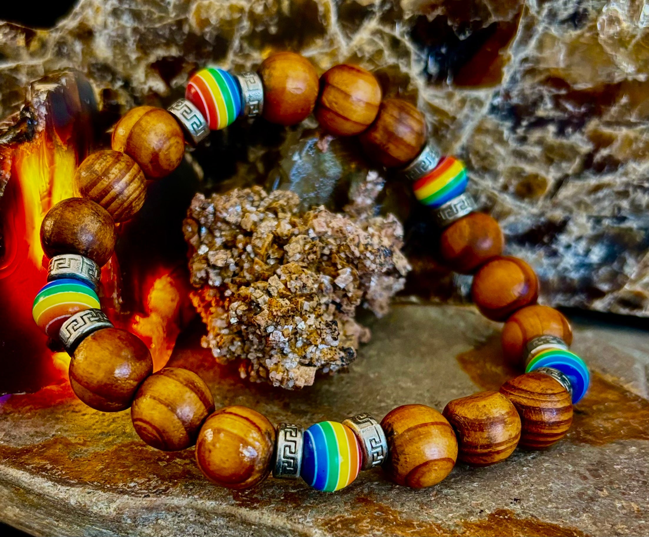 Coconut Palm Tree Wood with Pride Bead - 8"-8.5" - Large and XL Wrists | | Wiccan Center