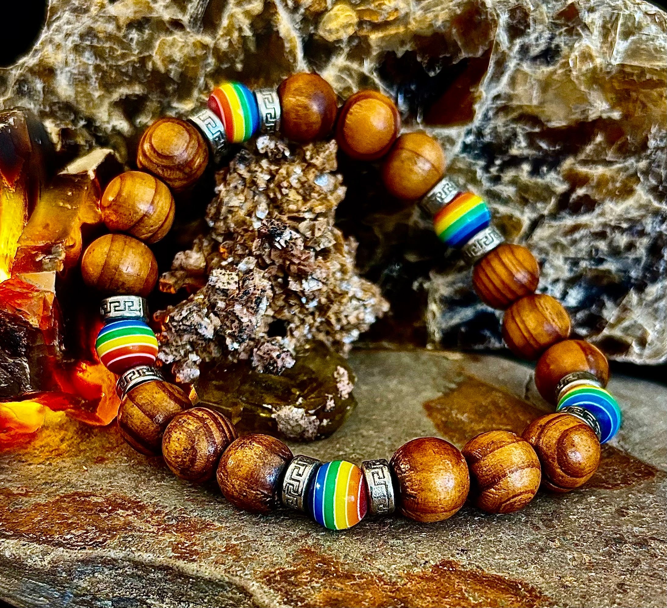Coconut Palm Tree Wood with Pride Bead - 8"-8.5" - Large and XL Wrists | | Wiccan Center