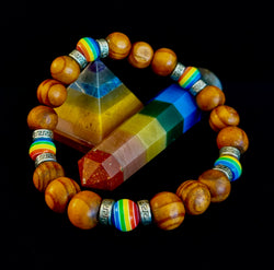 Coconut Palm Tree Wood with Pride Bead - 8"-8.5" - Large and XL Wrists | | Wiccan Center