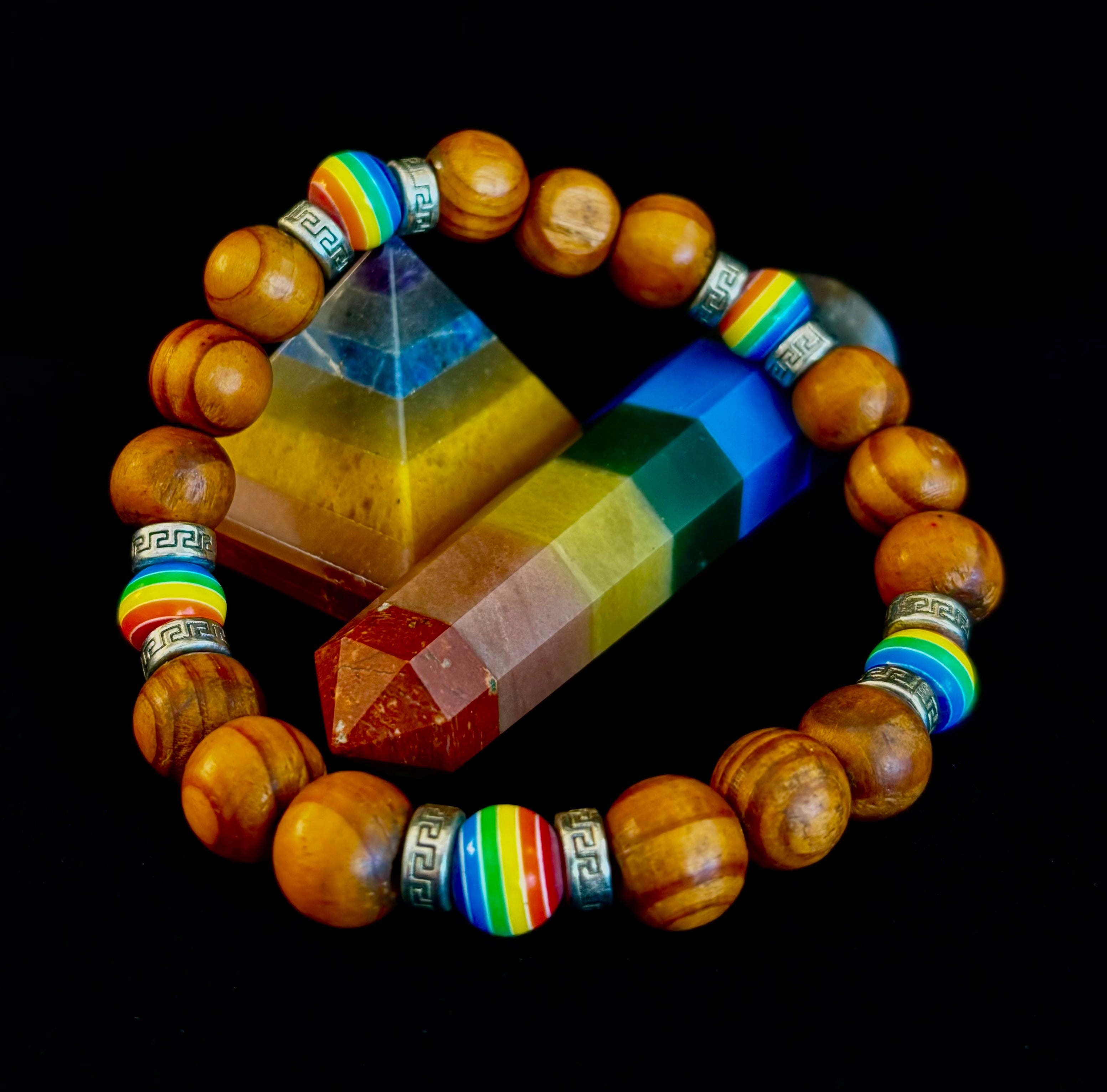 Coconut Palm Tree Wood with Pride Bead - 8"-8.5" - Large and XL Wrists | | Wiccan Center