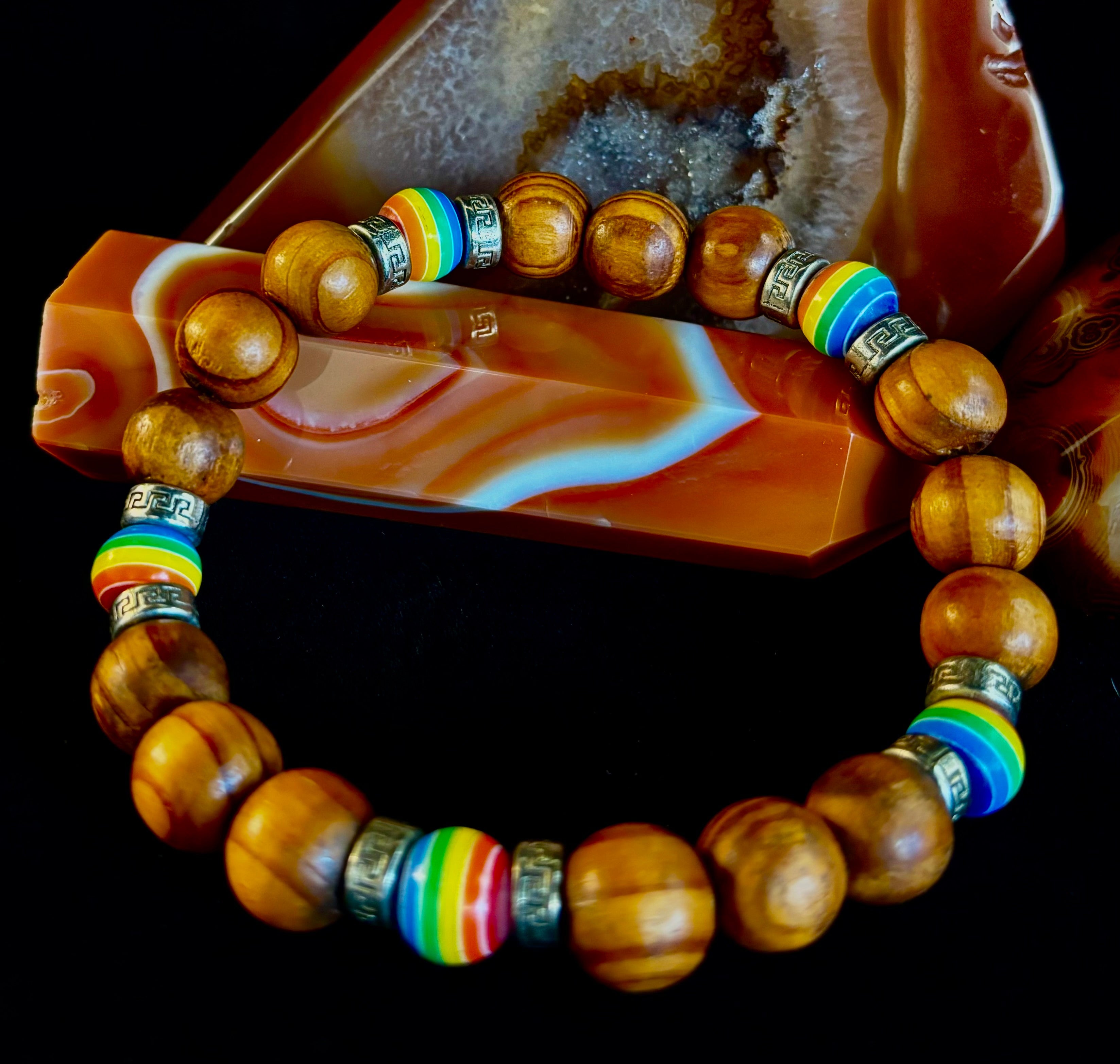 Coconut Palm Tree Wood with Pride Bead - 8"-8.5" - Large and XL Wrists | | Wiccan Center