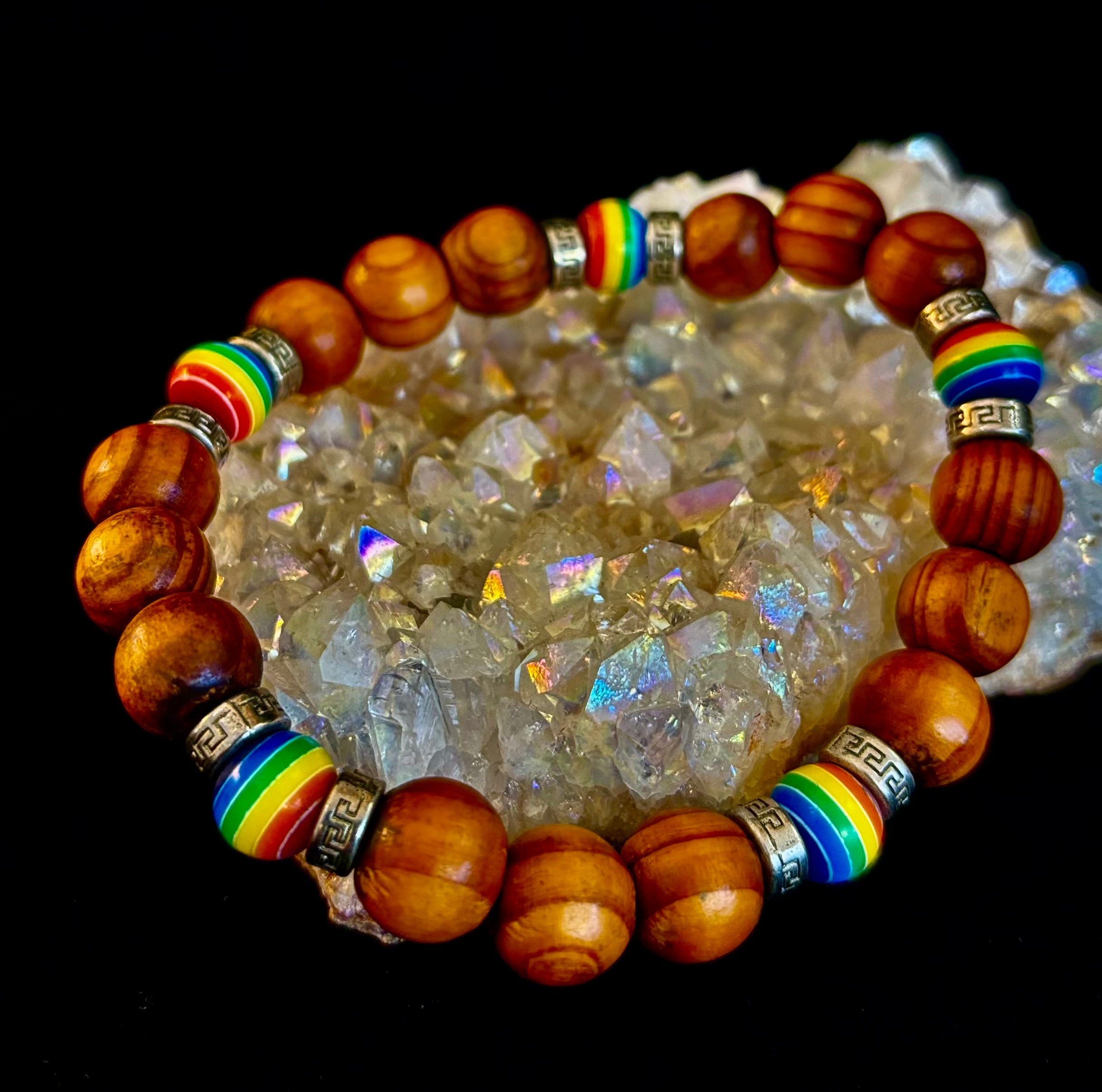 Coconut Palm Tree Wood with Pride Bead - 8"-8.5" - Large and XL Wrists | | Wiccan Center