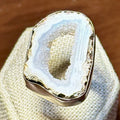 White Bands Agate Geode Slice Ring – Sterling Silver – Size 7 | Rings | Wiccan Center
