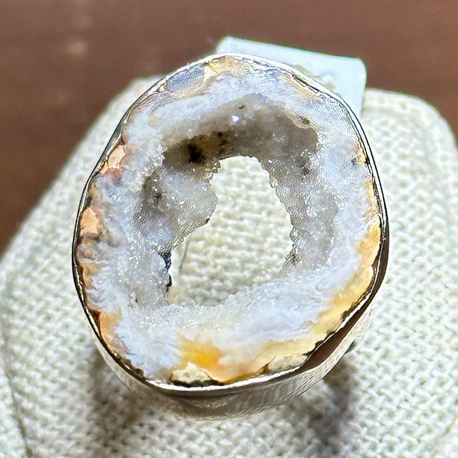 Honey Gray Agate Geode Slice Ring – Sterling Silver – Size 7 | Rings | Wiccan Center