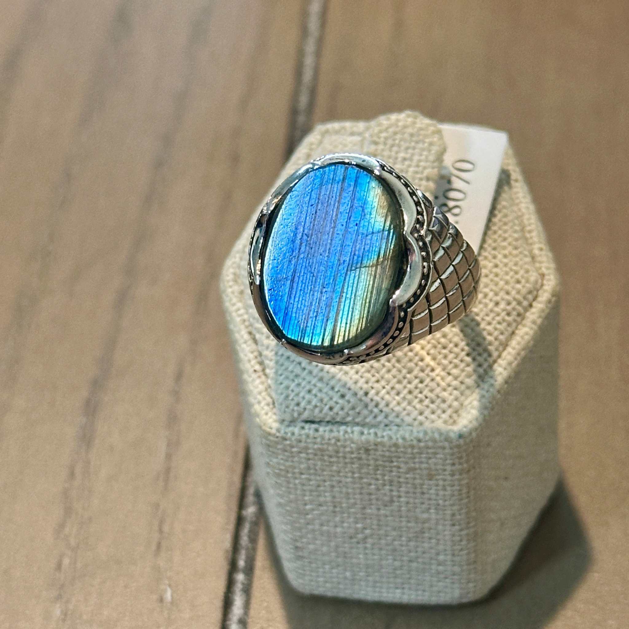 Labradorite Woven-Guard Oval Statement Ring – Sterling Silver – Size 13 & 14 | Rings | Wiccan Center