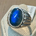 Labradorite Radiant-Flash Ridged Oval Ring – Sterling Silver – Size 11 | Rings | Wiccan Center