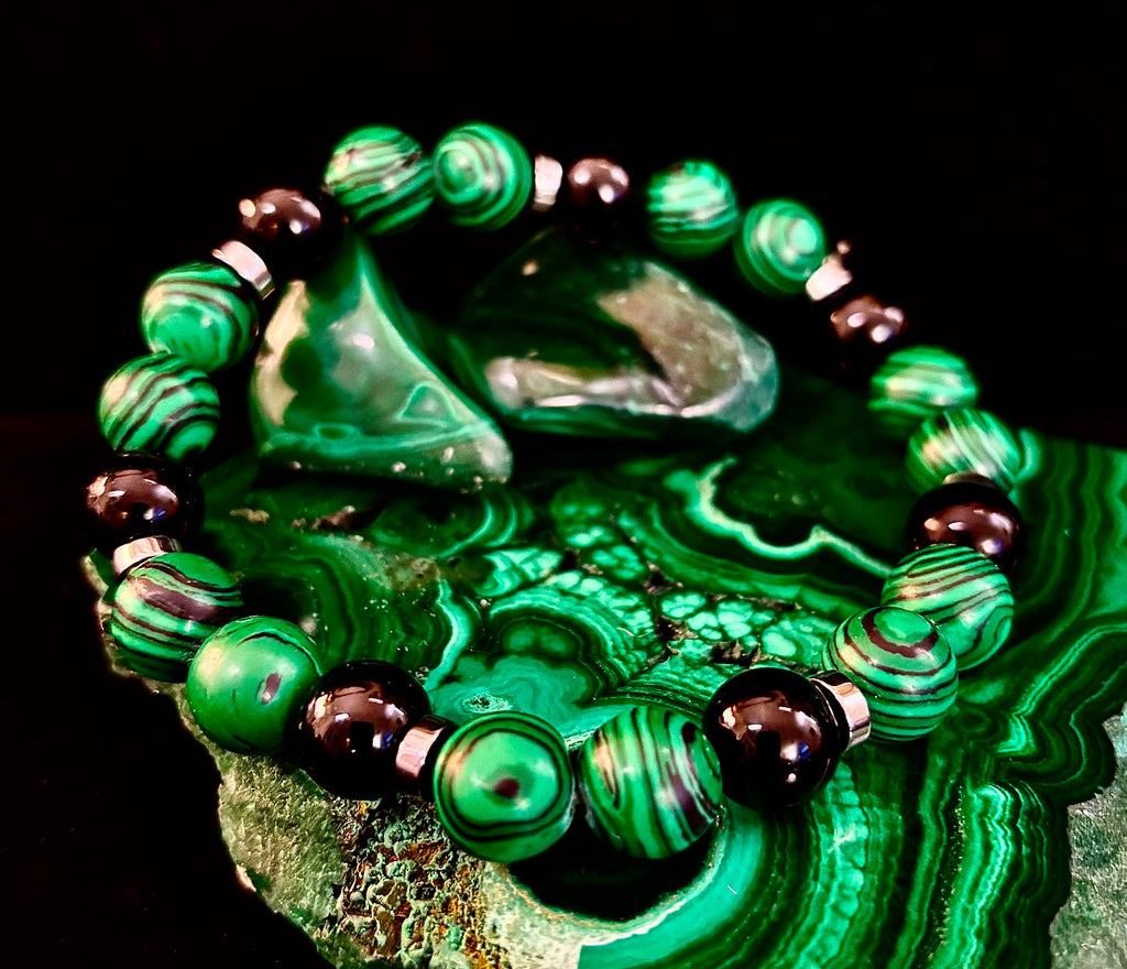 Deep Green Malachite and Black Onyx (7.5" - 8.5") Large and Extra Large Wrists | | Wiccan Center