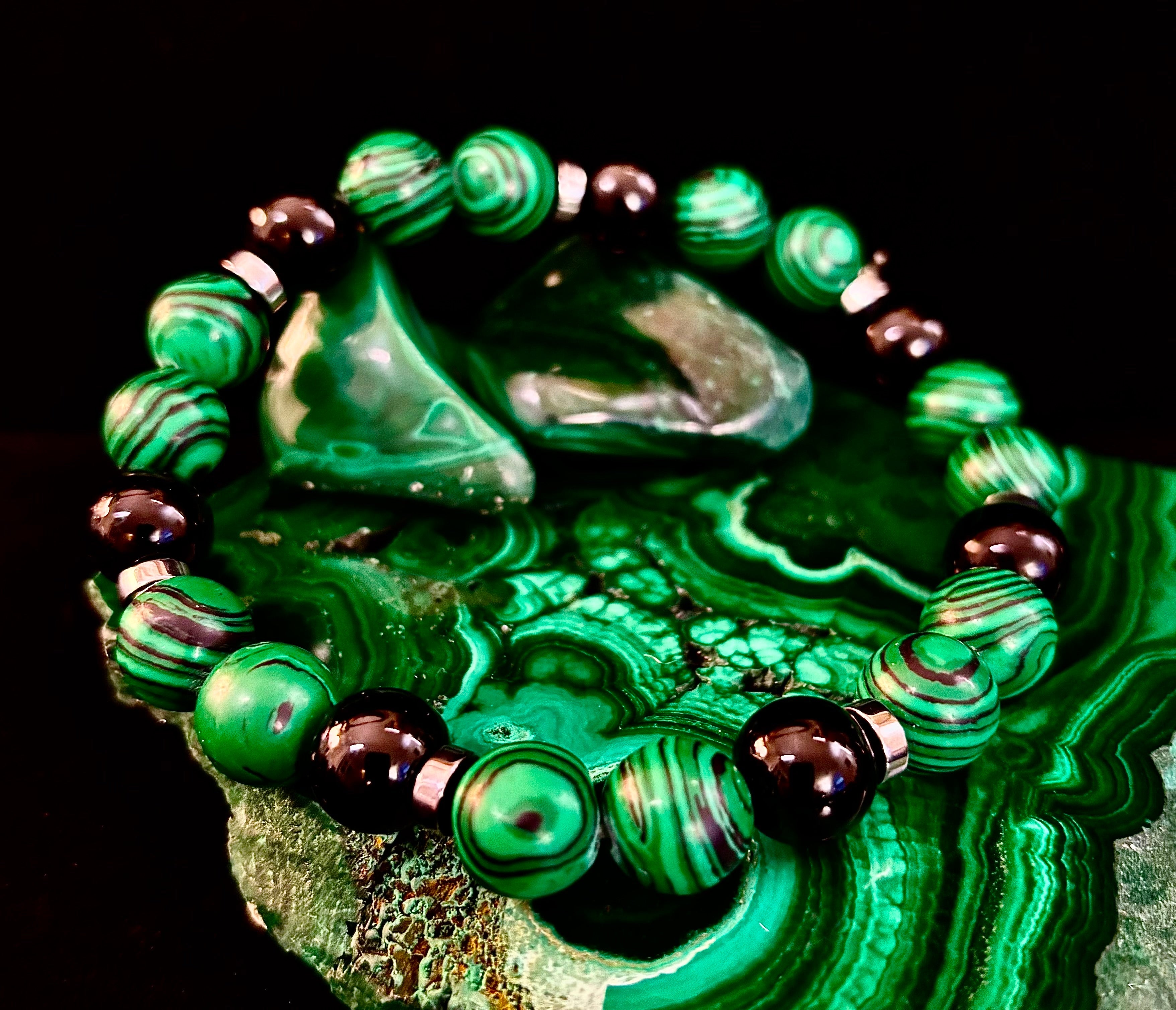Deep Green Malachite and Black Onyx (7.5" - 8.5") Large and Extra Large Wrists | | Wiccan Center