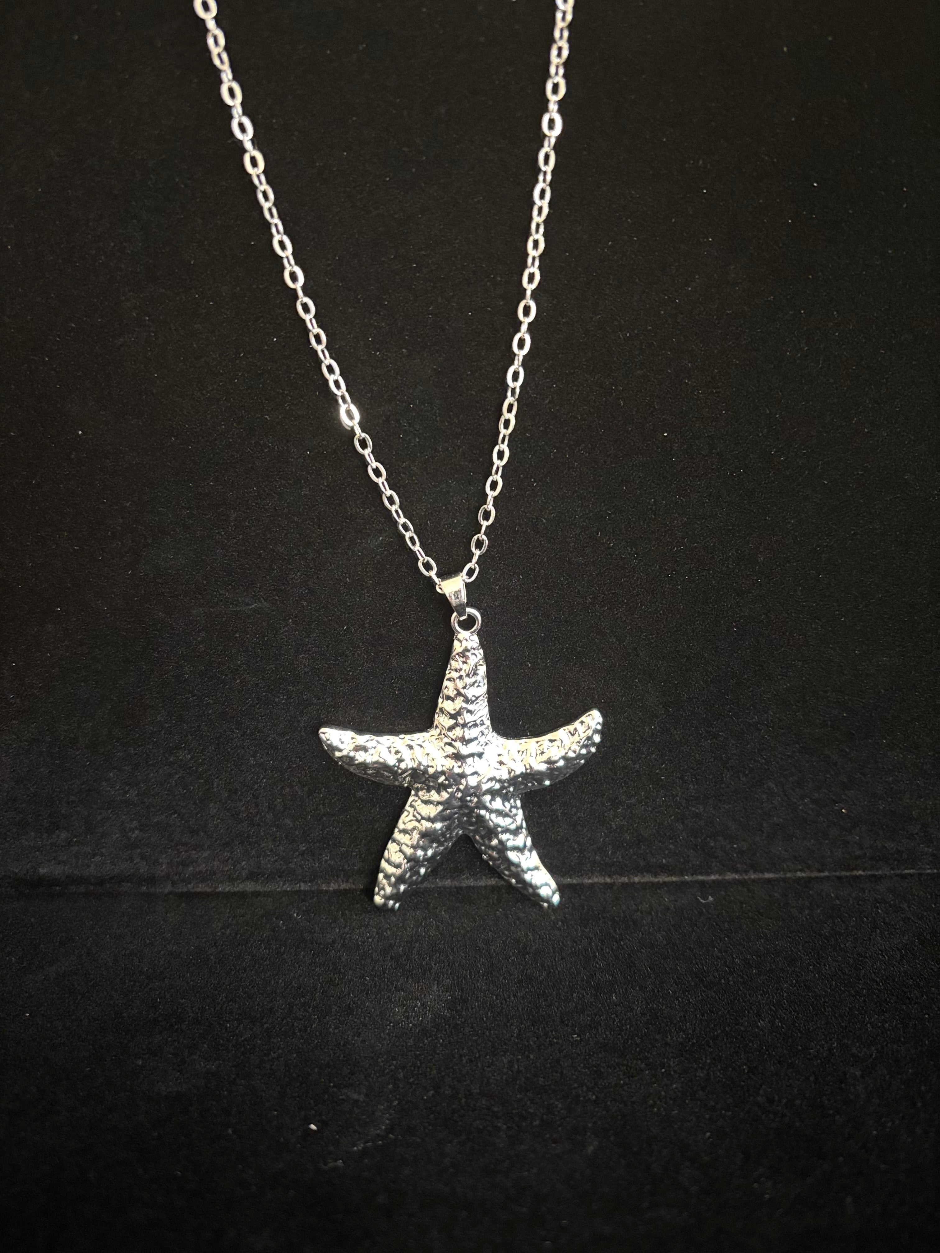 Silver Textured Starfish Pendant Necklace – Ocean-Inspired Elegance 🌊✨ | | Wiccan Center