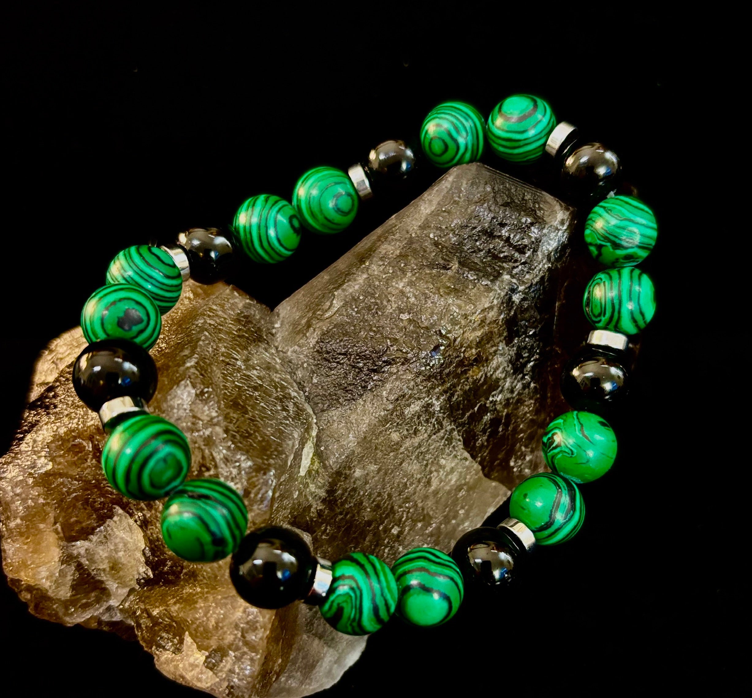 Deep Green Malachite and Black Onyx (7.5" - 8.5") Large and Extra Large Wrists | | Wiccan Center