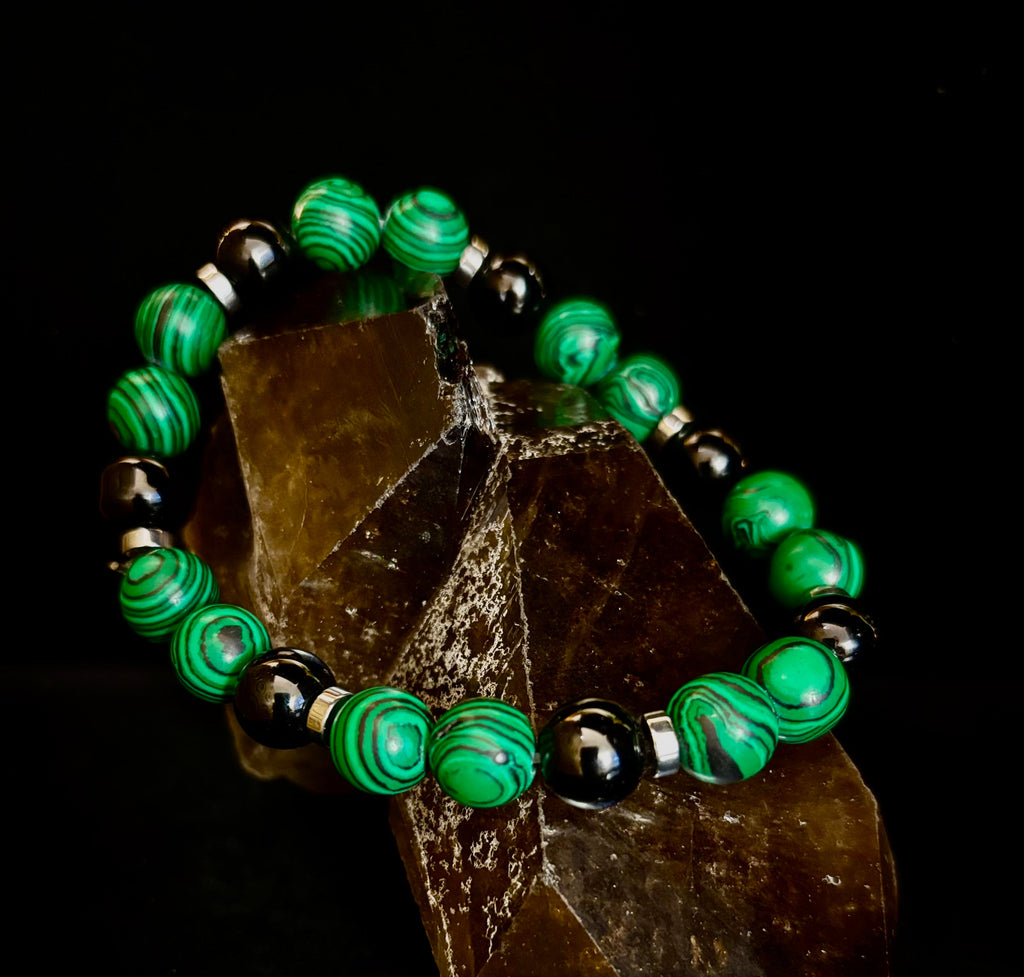 Deep Green Malachite and Black Onyx (7.5" - 8.5") Large and Extra Large Wrists | | Wiccan Center