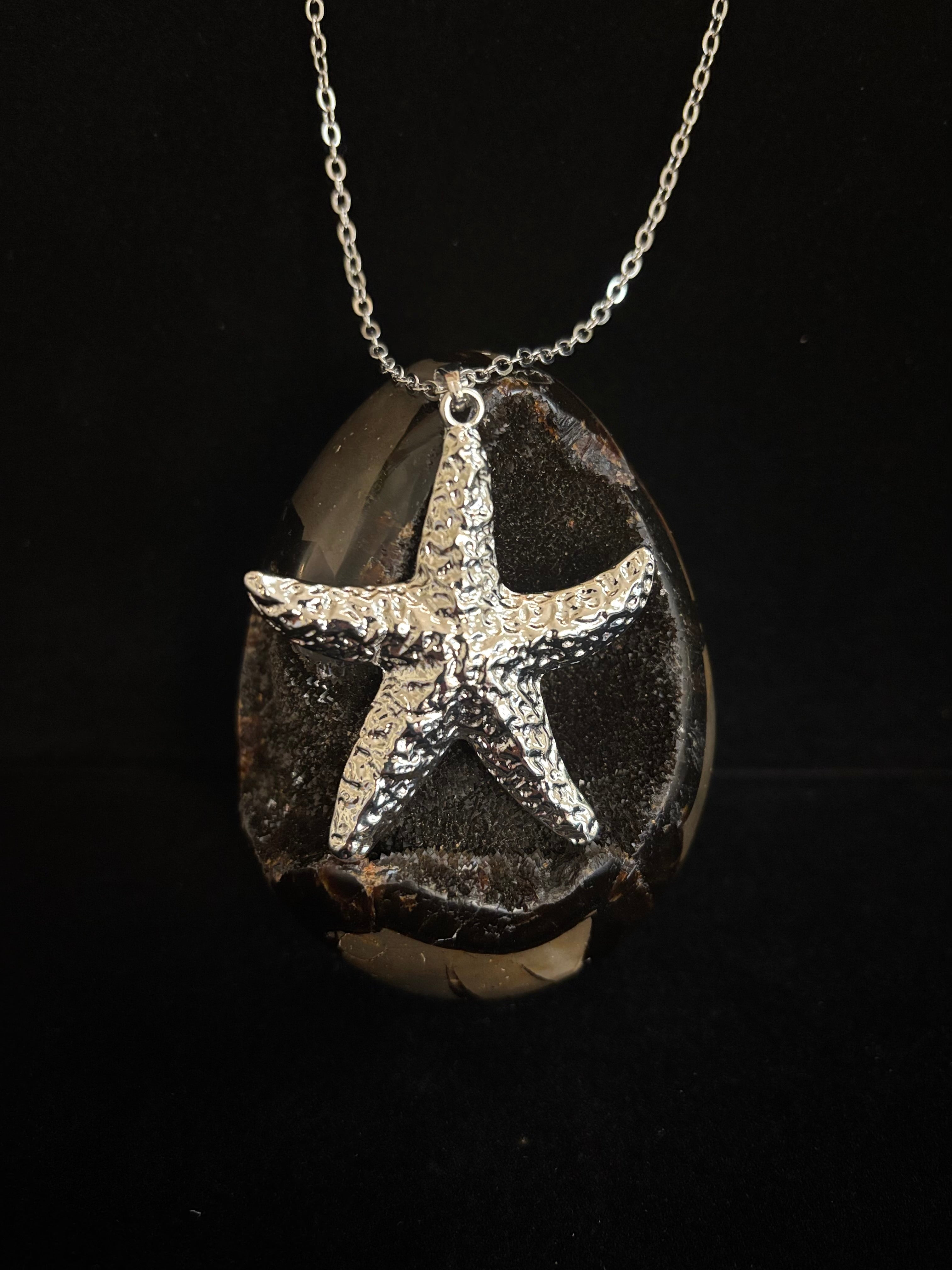 Silver Textured Starfish Pendant Necklace – Ocean-Inspired Elegance 🌊✨ | | Wiccan Center