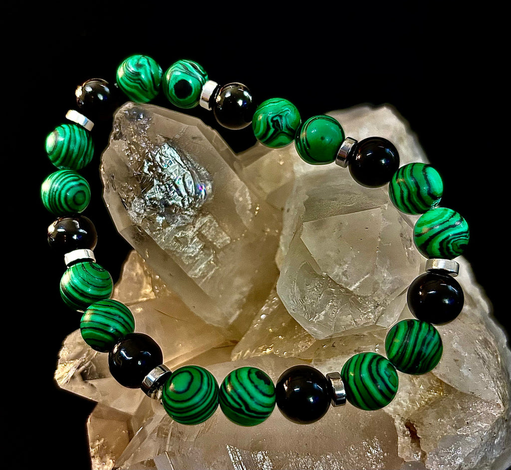 Deep Green Malachite and Black Onyx (7.5" - 8.5") Large and Extra Large Wrists | | Wiccan Center