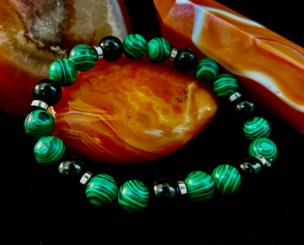 Deep Green Malachite and Black Onyx (7.5" - 8.5") Large and Extra Large Wrists | | Wiccan Center