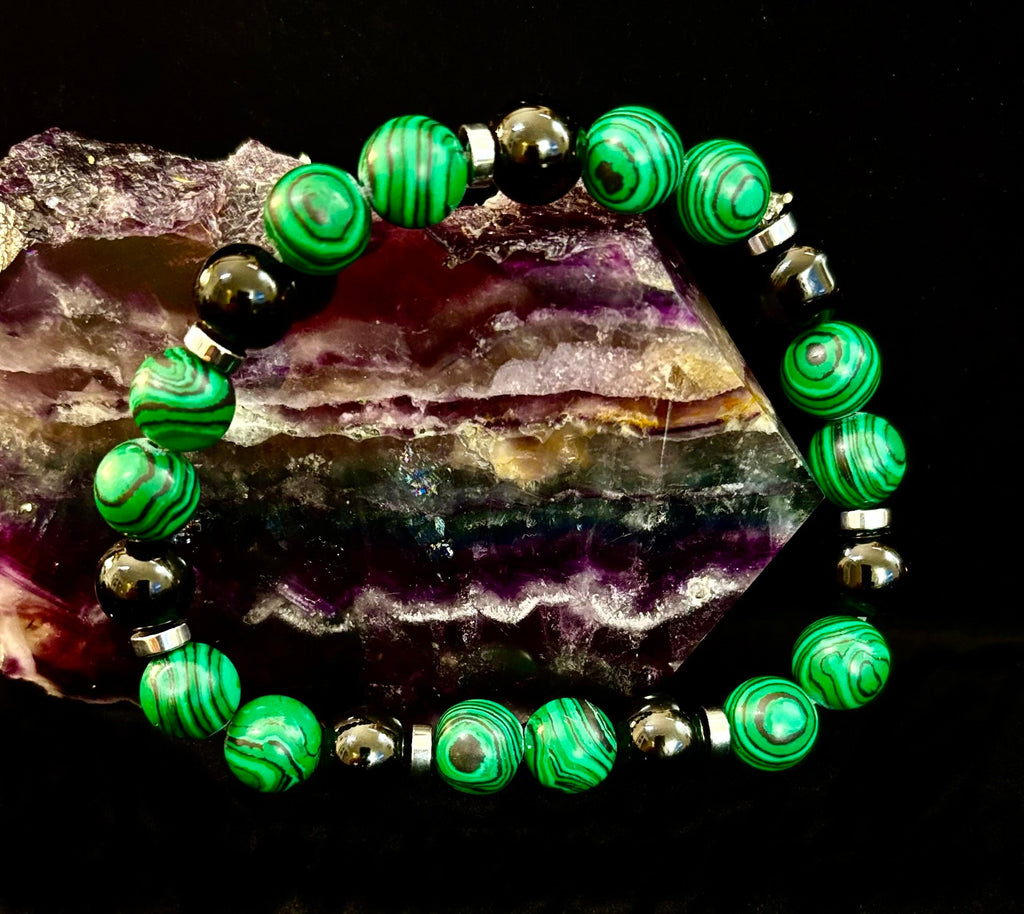 Deep Green Malachite and Black Onyx (7.5" - 8.5") Large and Extra Large Wrists | | Wiccan Center