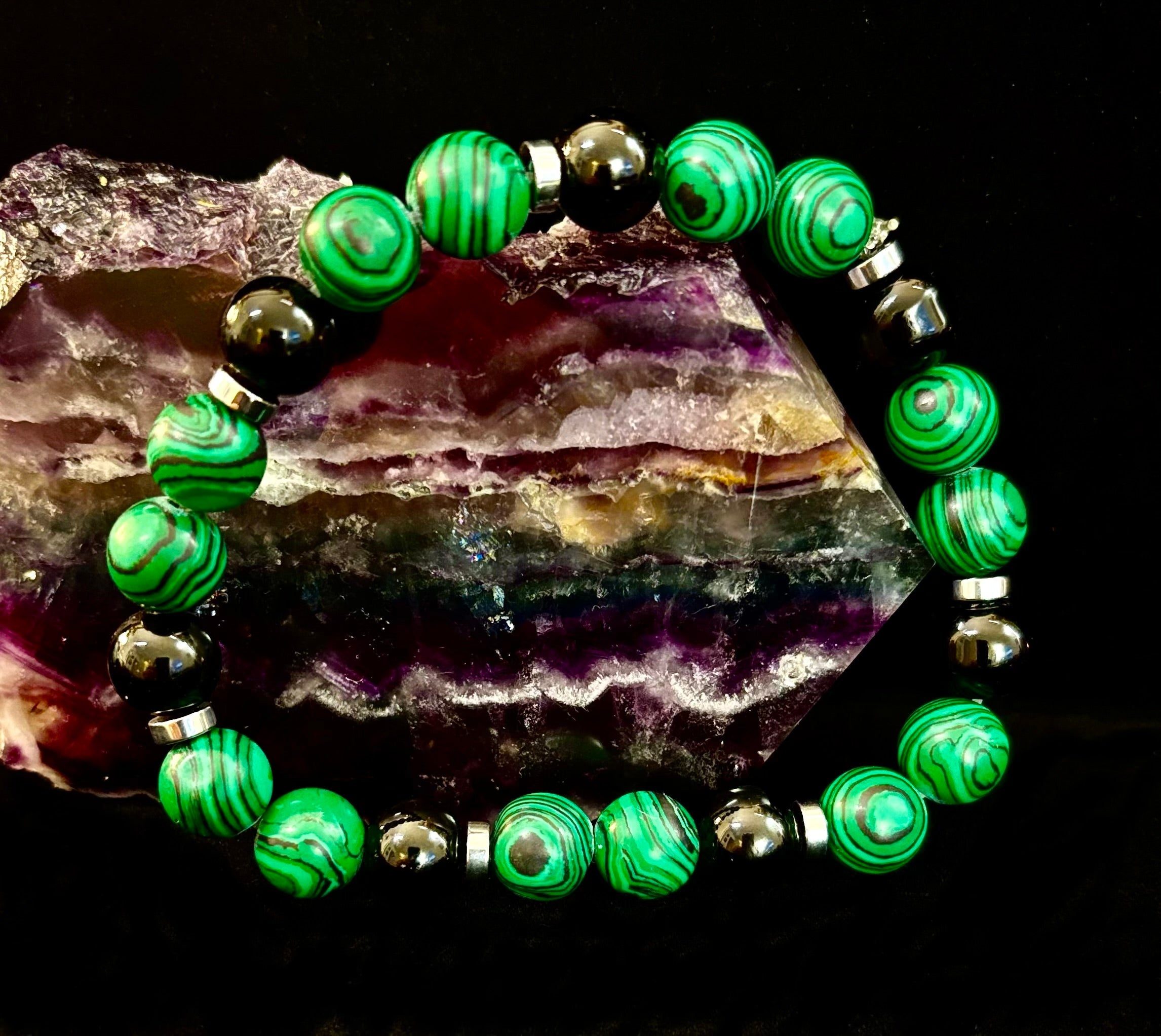 Deep Green Malachite and Black Onyx (7.5" - 8.5") Large and Extra Large Wrists | | Wiccan Center