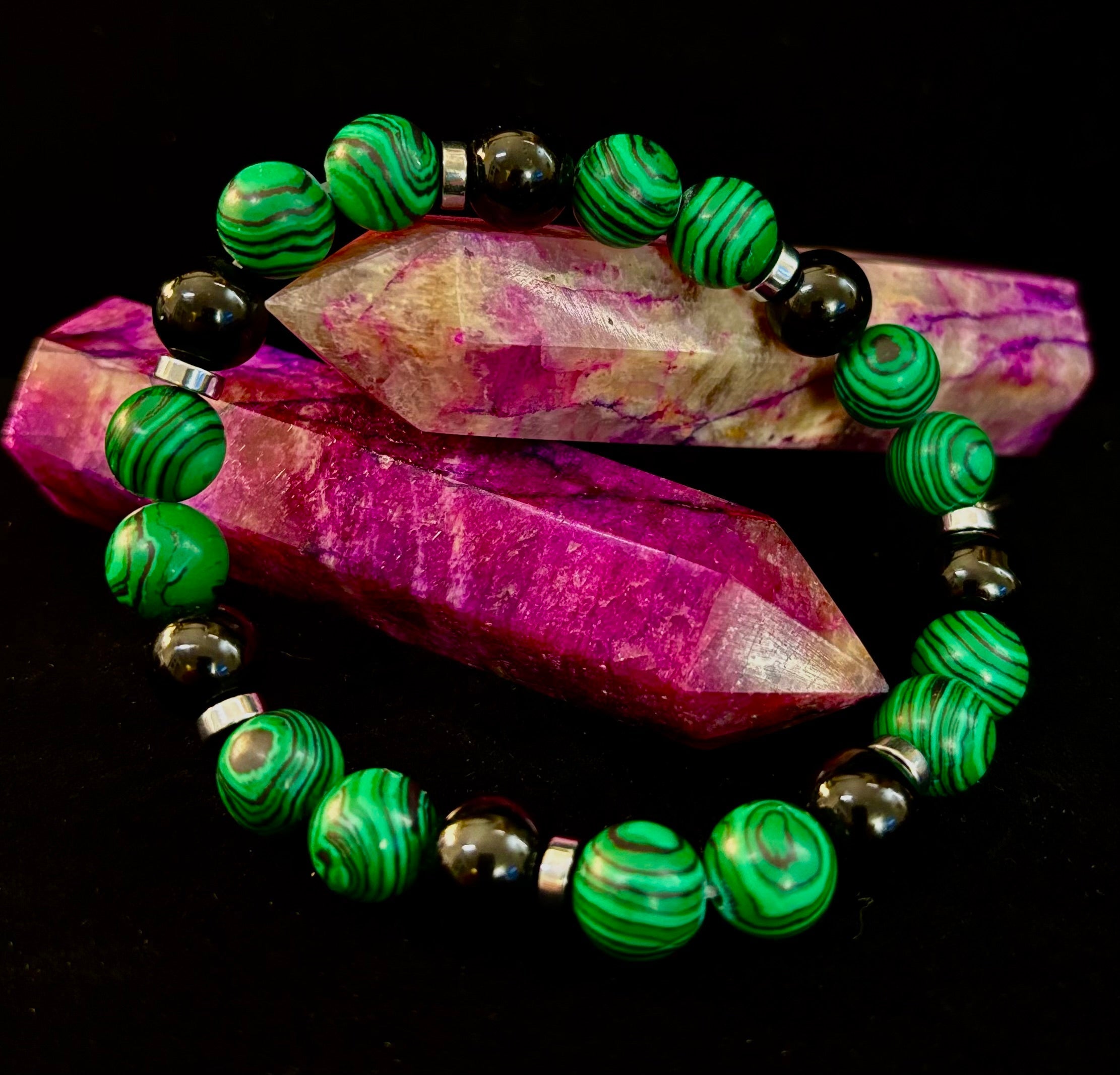 Deep Green Malachite and Black Onyx (7.5" - 8.5") Large and Extra Large Wrists | | Wiccan Center