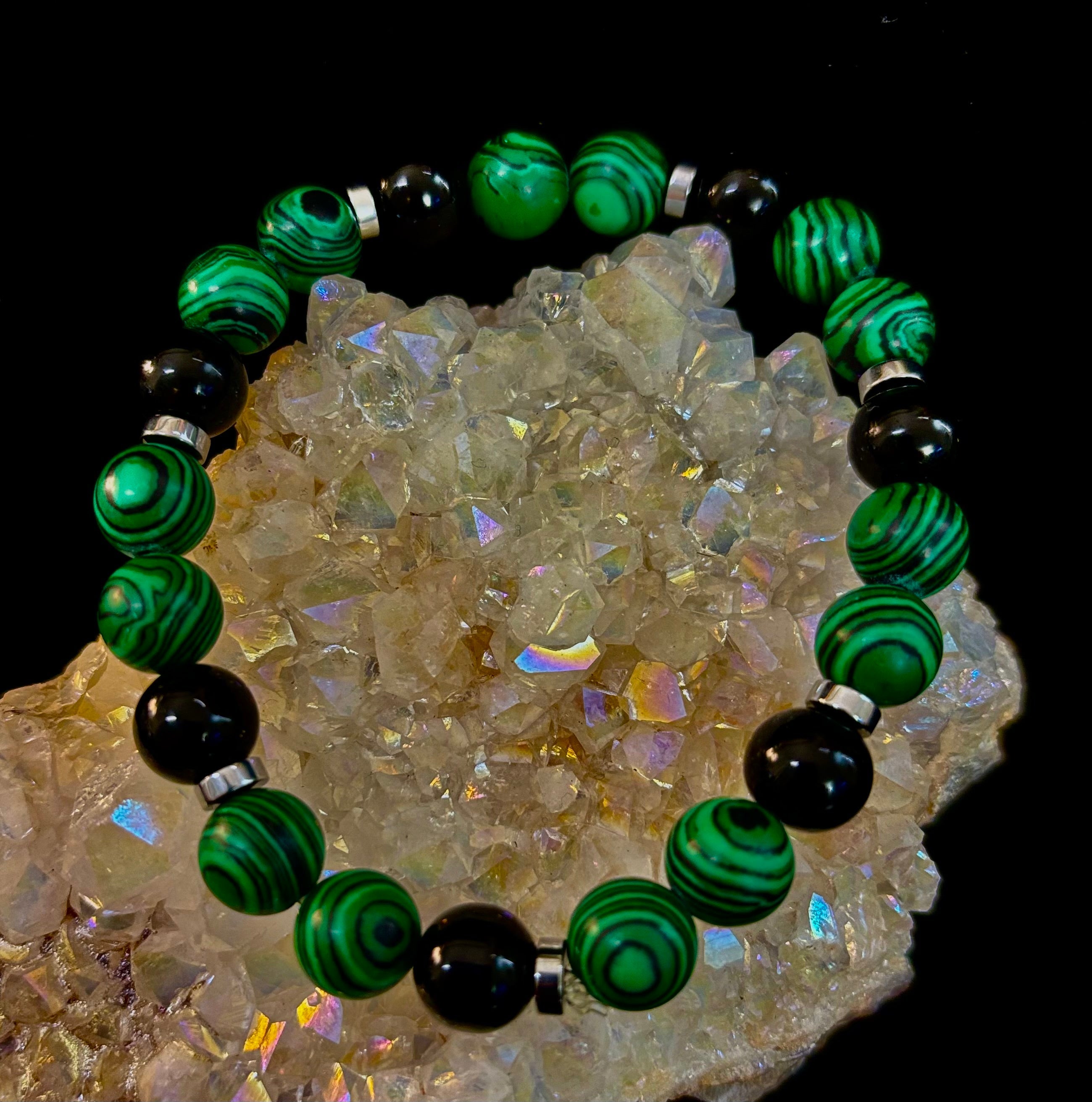 Deep Green Malachite and Black Onyx (7.5" - 8.5") Large and Extra Large Wrists | | Wiccan Center