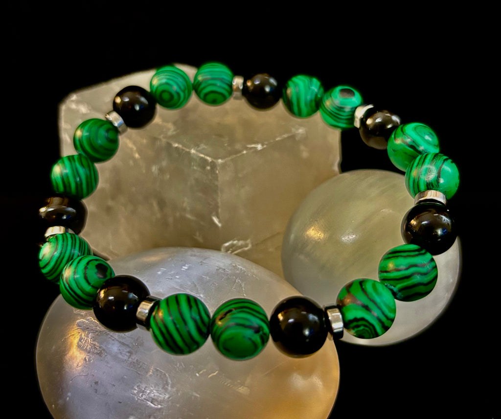 Deep Green Malachite and Black Onyx (7.5" - 8.5") Large and Extra Large Wrists | | Wiccan Center