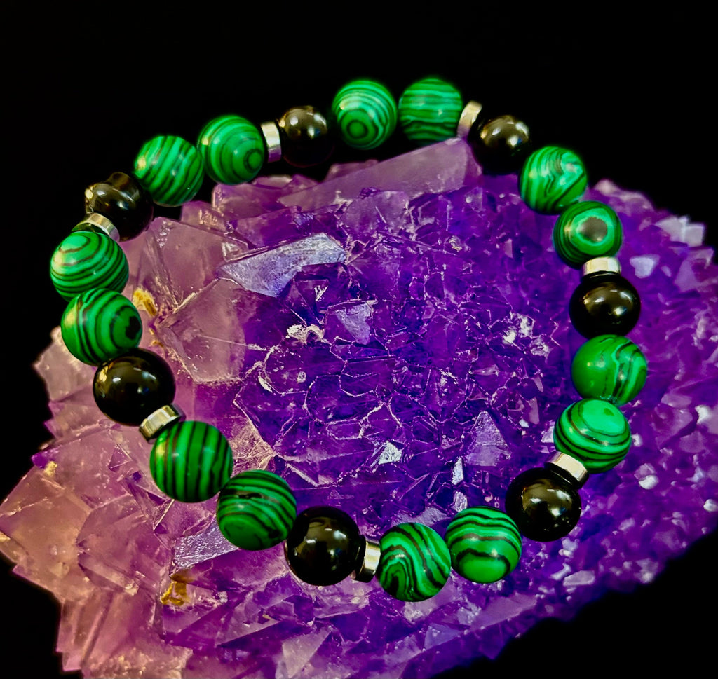 Deep Green Malachite and Black Onyx (7.5" - 8.5") Large and Extra Large Wrists | | Wiccan Center
