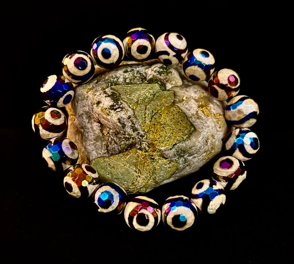Mexican Agate Evil Eye Bracelet — Natural Earth-Mined Agate Beaded Bracelet Inspired by Puerto Vallarta (12mm, Medium–Large Wrists) | | Wiccan Center