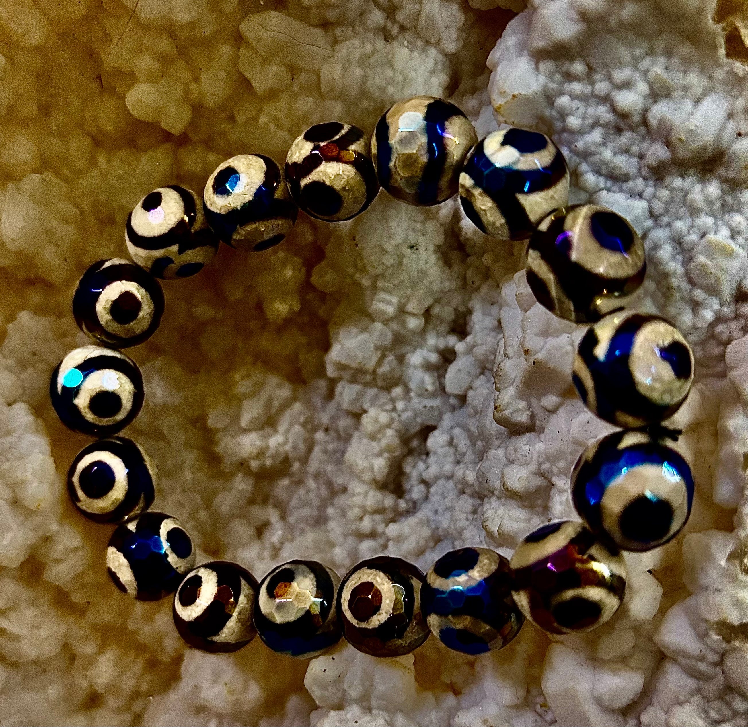 Mexican Agate Evil Eye Bracelet — Natural Earth-Mined Agate Beaded Bracelet Inspired by Puerto Vallarta (12mm, Medium–Large Wrists) | | Wiccan Center
