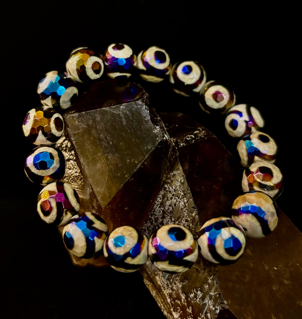 Mexican Agate Evil Eye Bracelet — Natural Earth-Mined Agate Beaded Bracelet Inspired by Puerto Vallarta (12mm, Medium–Large Wrists) | | Wiccan Center