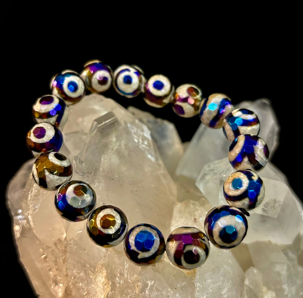 Mexican Agate Evil Eye Bracelet — Natural Earth-Mined Agate Beaded Bracelet Inspired by Puerto Vallarta (12mm, Medium–Large Wrists) | | Wiccan Center