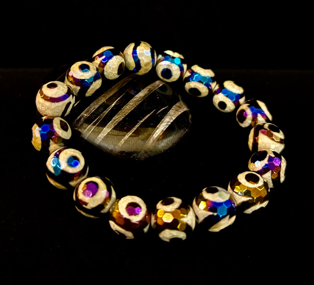 Mexican Agate Evil Eye Bracelet — Natural Earth-Mined Agate Beaded Bracelet Inspired by Puerto Vallarta (12mm, Medium–Large Wrists) | | Wiccan Center
