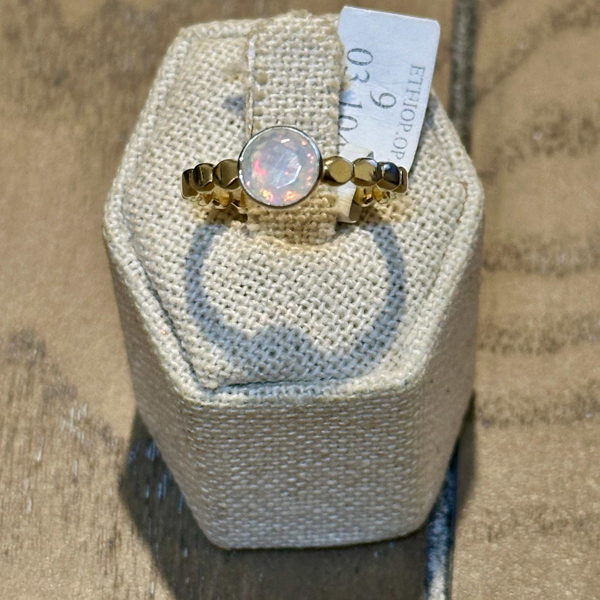 Ethiopian Opal Round Bezel Hex-Link Ring – Sterling Silver – Size 9 | Rings | Wiccan Center