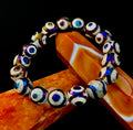 Mexican Agate Evil Eye Bracelet — Natural Earth-Mined Agate Beaded Bracelet Inspired by Puerto Vallarta (12mm, Medium–Large Wrists) | | Wiccan Center