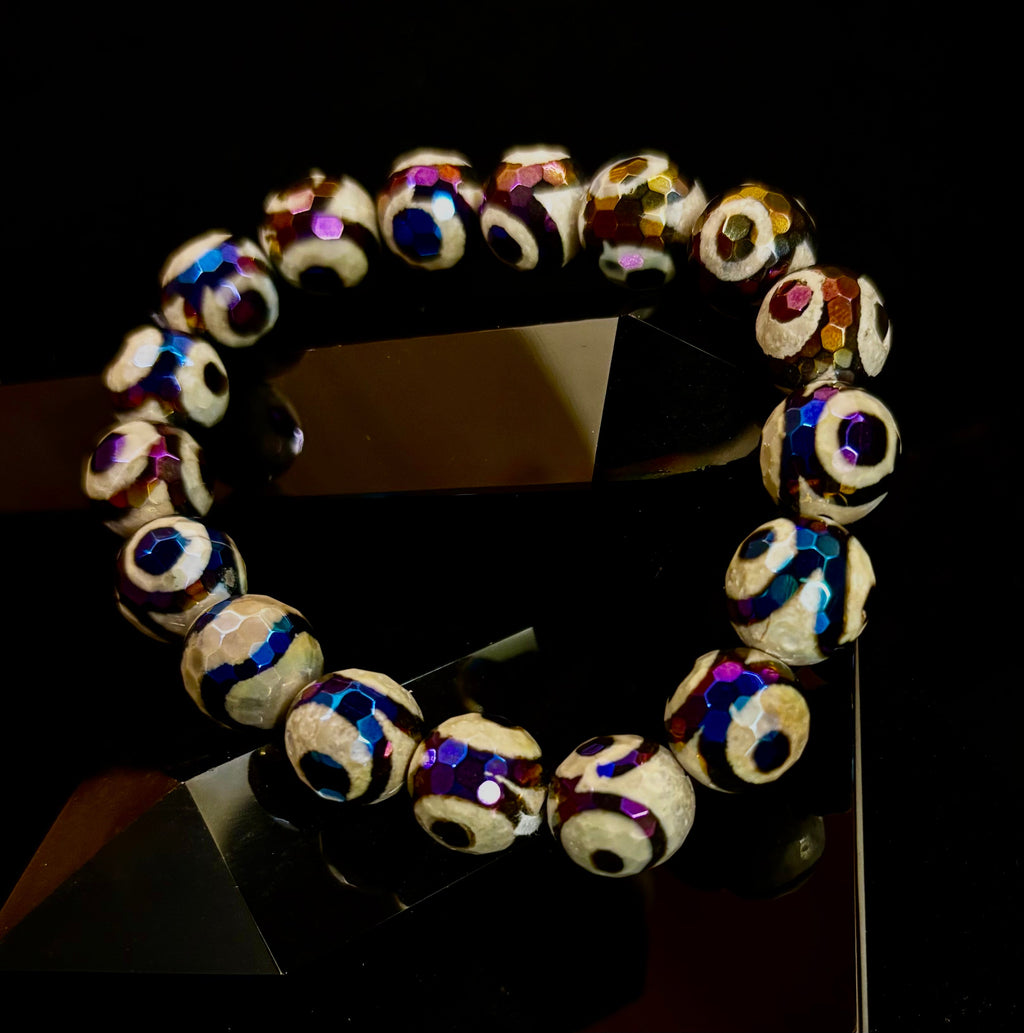 Mexican Agate Evil Eye Bracelet — Natural Earth-Mined Agate Beaded Bracelet Inspired by Puerto Vallarta (12mm, Medium–Large Wrists) | | Wiccan Center