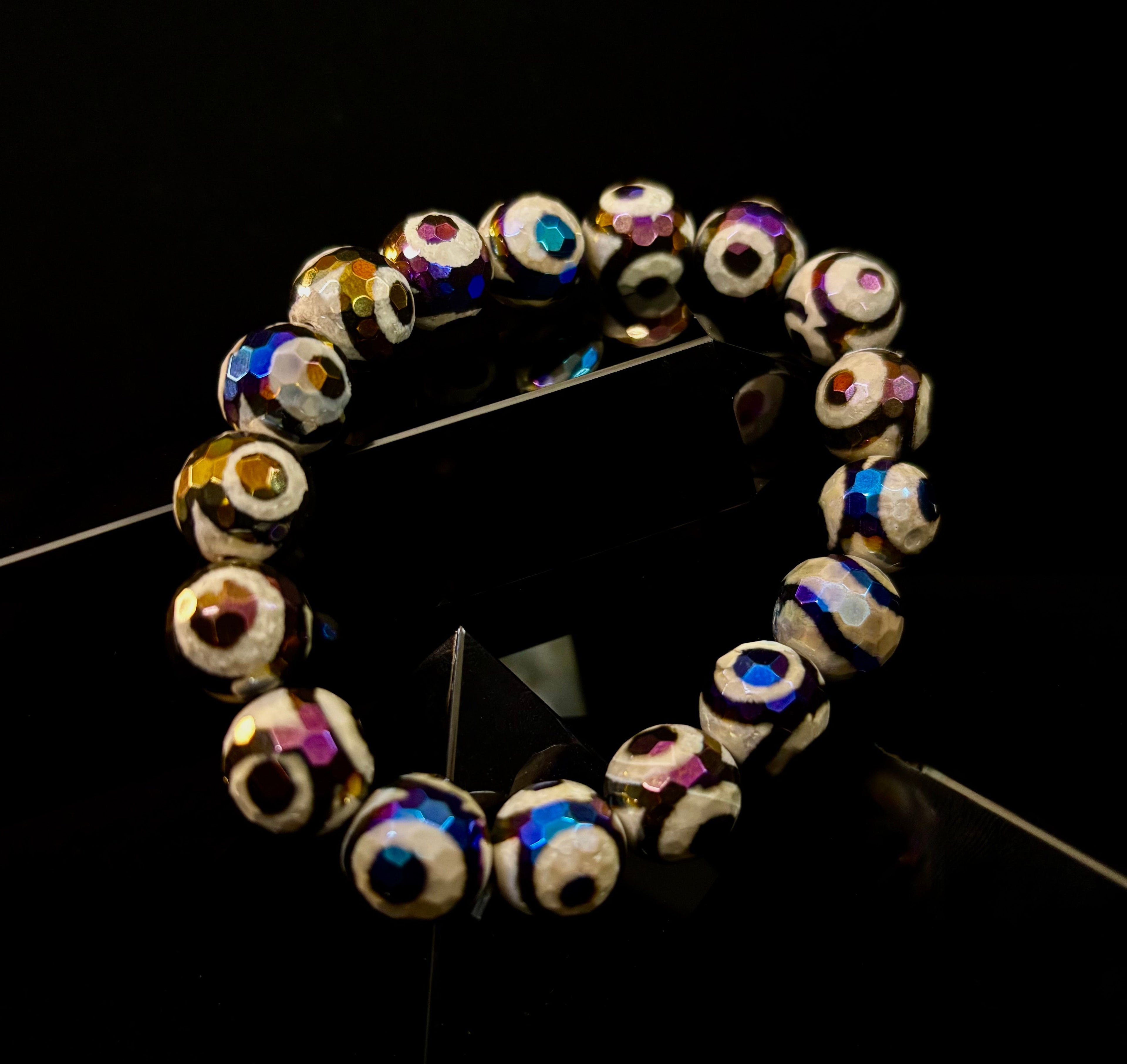 Mexican Agate Evil Eye Bracelet — Natural Earth-Mined Agate Beaded Bracelet Inspired by Puerto Vallarta (12mm, Medium–Large Wrists) | | Wiccan Center