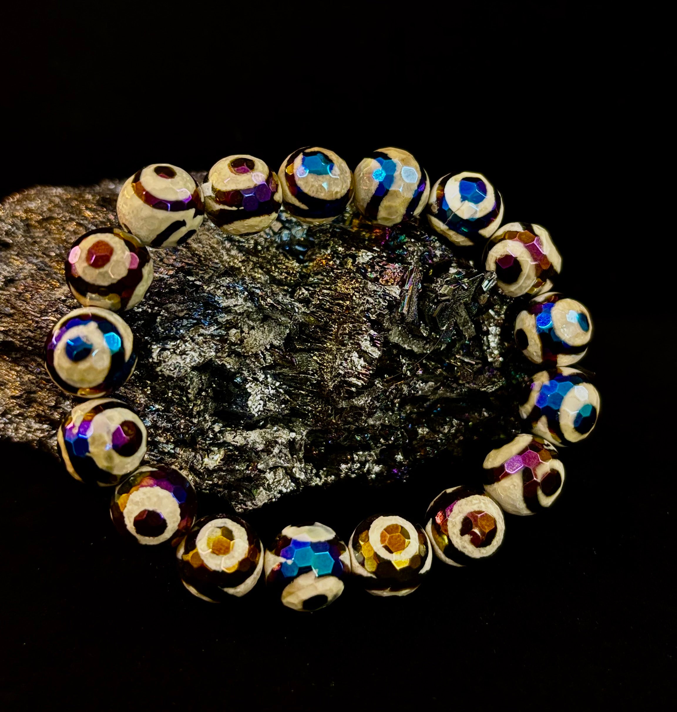 Mexican Agate Evil Eye Bracelet — Natural Earth-Mined Agate Beaded Bracelet Inspired by Puerto Vallarta (12mm, Medium–Large Wrists) | | Wiccan Center